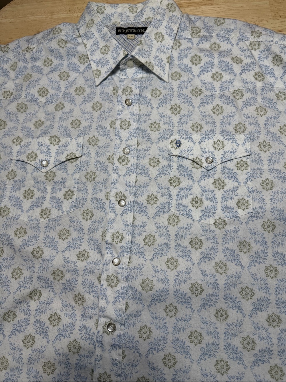 Stetson Western Floral Medallion Flip Cuff Pearl Snap Embroidered Shirt Mens 2XL